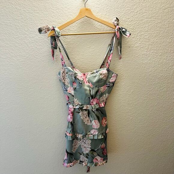 Show Me Your Mumu Lady Corset Mini Dress Sage Floral Lace Up S Coquette Cottage - Picture 4 of 10